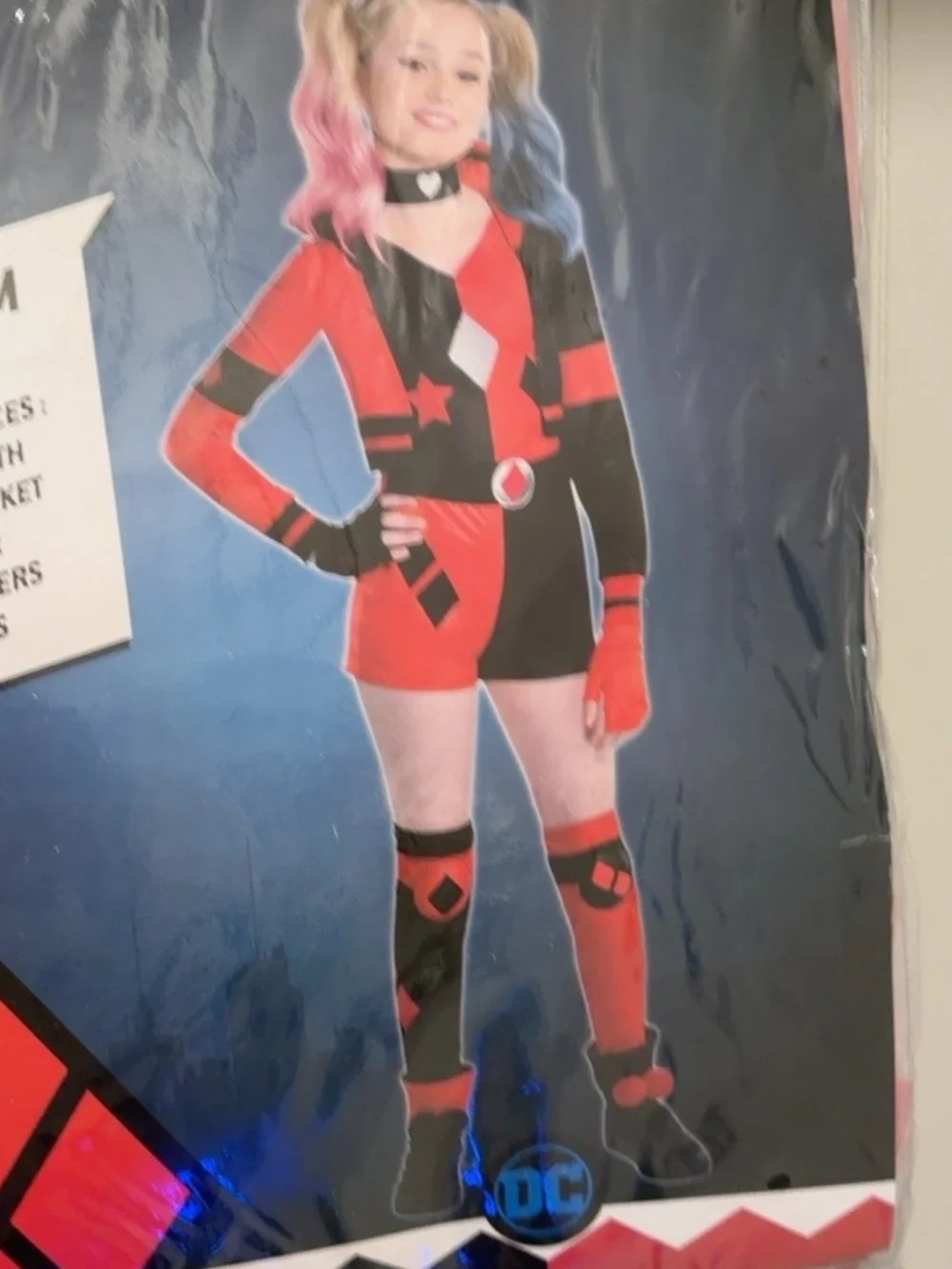 Kids Red & Black Superhero Harley Quinn Costume Playsuit